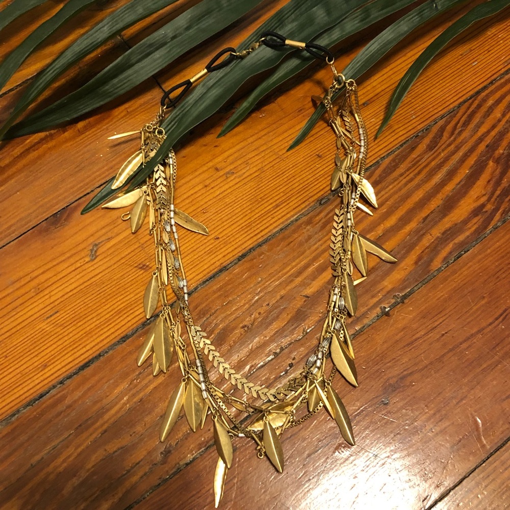 Gold Layered Leaf Charm Necklace - Brand